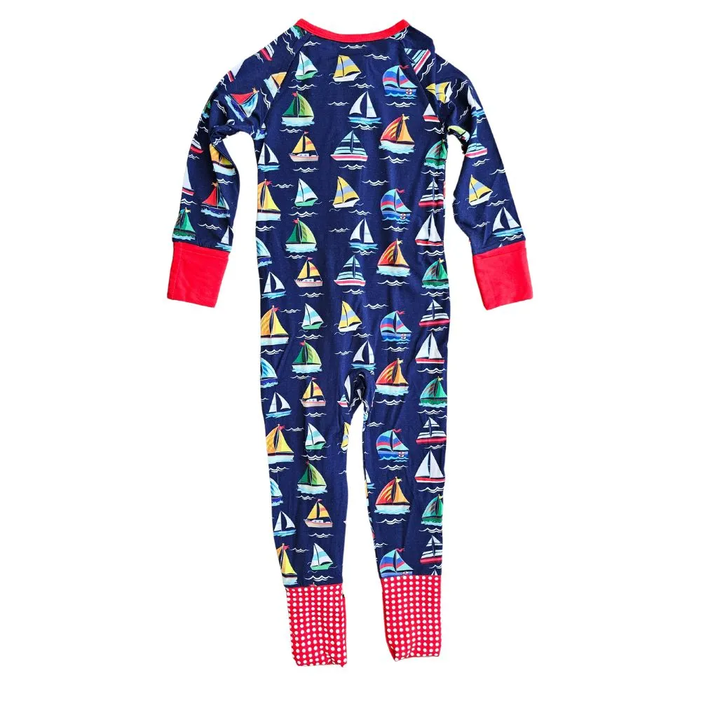 Zipper Romper  Onsie Happy Sailing Soft  Bamboo Navy with colors Toddler