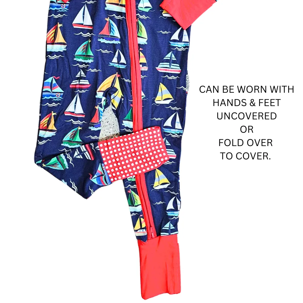 Zipper Romper  Onsie Happy Sailing Soft  Bamboo Navy with colors Toddler