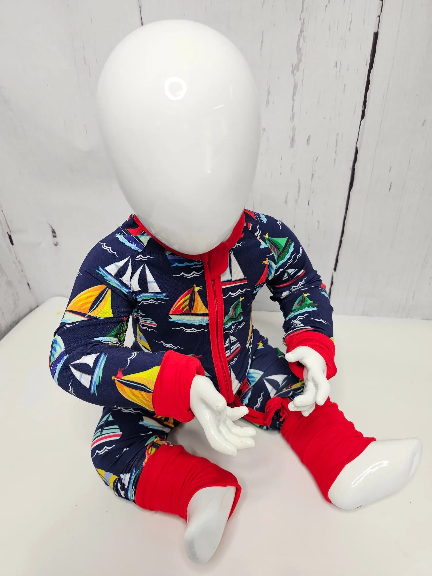 Zipper Romper  Onsie Happy Sailing Soft  Bamboo Navy with colors Toddler